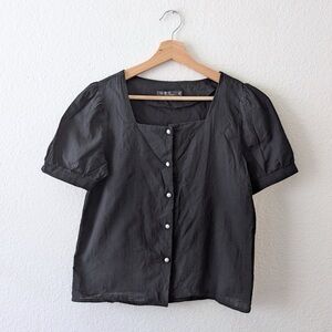 Korean Square Neck Button-Down Top